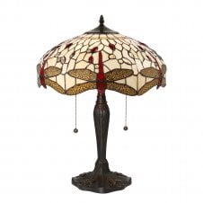 Tiffany Art Nouveau Beige Dragonfly Table Lamp
