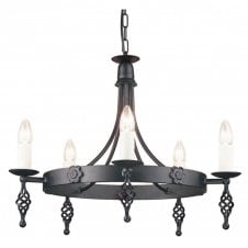 BELFRY medieval design black metal 5 light ceiling light