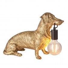 BELLA Cute Dog | Dachshund Table Lamp | Vintage Gold