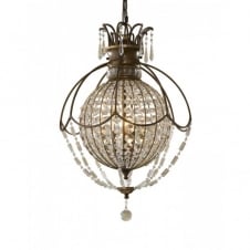 BELLINI circular globe chandelier, bronze with antique crystal
