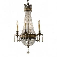 BELLINI period style 4 light chandelier in bronze with antique crystal