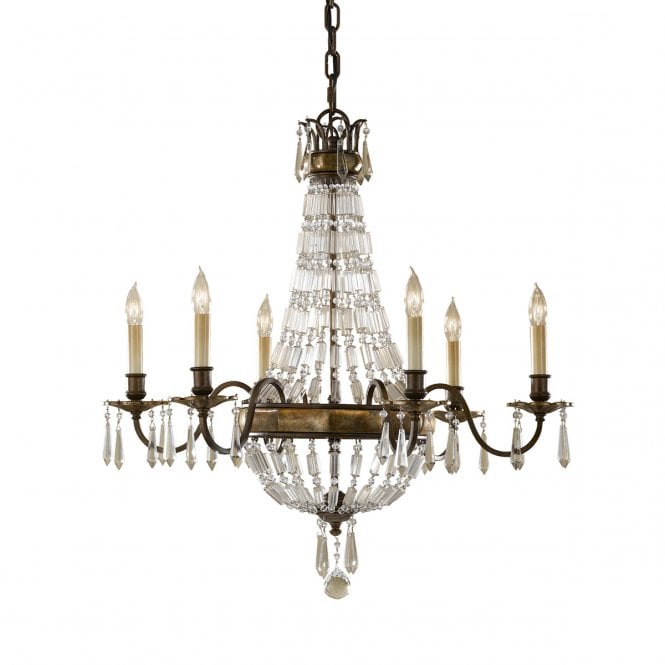 BELLINI traditional 6 light bronze chandelier with antique crystal