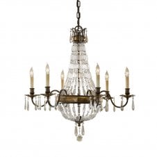 BELLINI traditional 6 light bronze chandelier with antique crystal