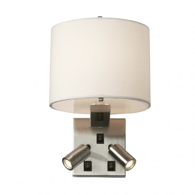 BELMONT brushed nickel wall light with LED reading arms and shade