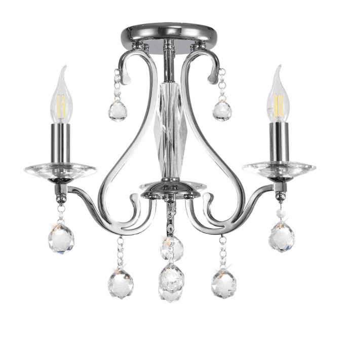 BIANCO 3 light chrome & Asfour crystal chandelier for low ceilings