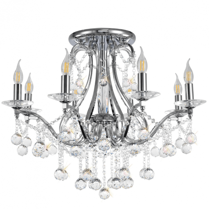BIANCO 8 light chrome & Asfour crystal chandelier for low ceilings