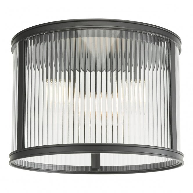 Bianka 3 Light Flush in Matt Black with Ribbed Glass