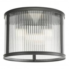 matte black flush ceiling light with ribbed glass