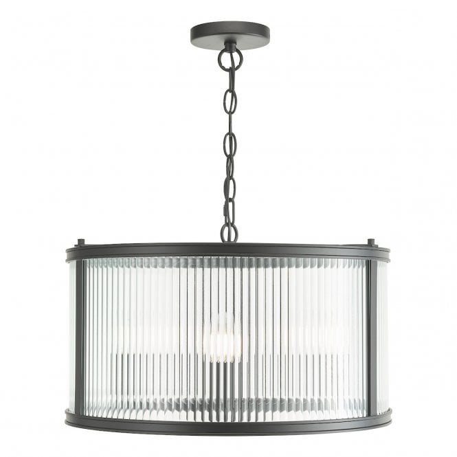 Bianka 3 Light Pendant in Matt Black with Ribbed Glass