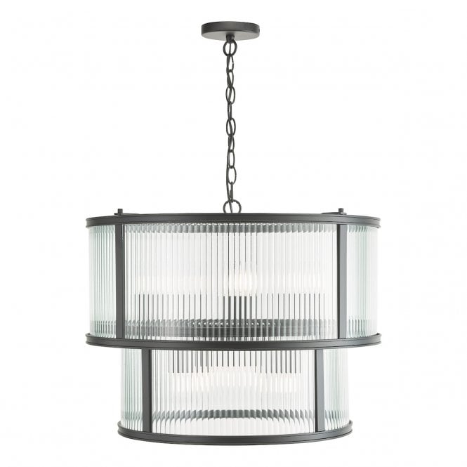 Bianka 6 Light Pendant in Matt Black with Ribbed Glass