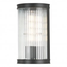 matt black wall light with ribbed glass