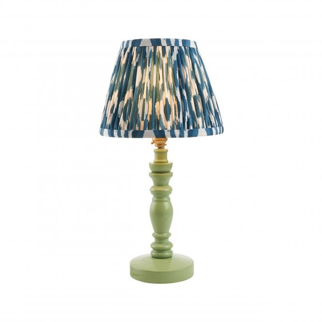 Bibury Cotswold Green Table Lamp with Ikat Shade in Marlin Blue