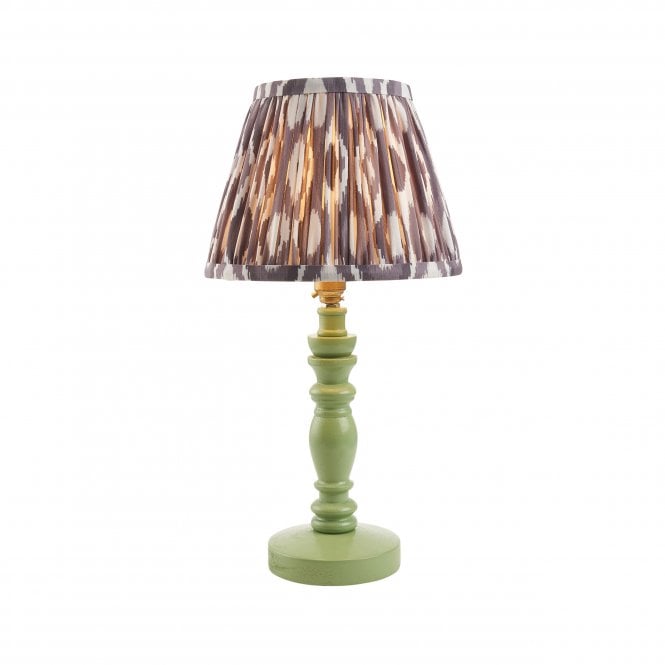 Bibury Cotswold Green Table Lamp with Ikat Shade in Pearl Grey