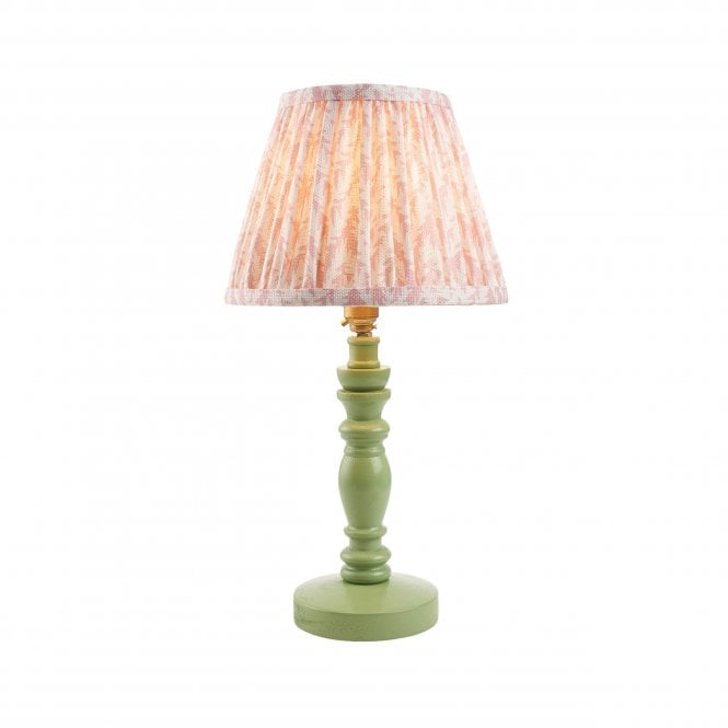 Bibury Cotswold Green Table Lamp with Leaf Shade in Peach