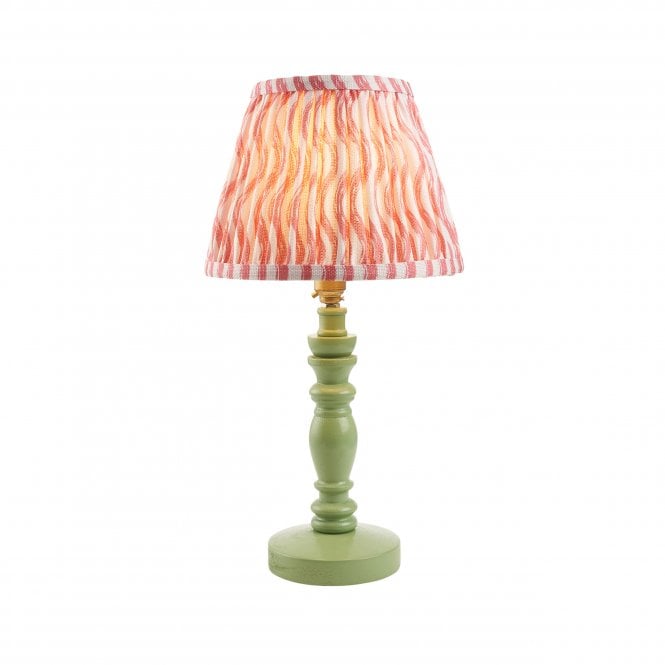 Bibury Cotswold Green Table Lamp with Ripple Shade in Coral Pink