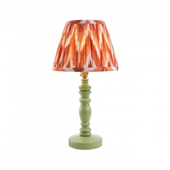 Bibury Cotswold Green Table Lamp with Zigzag Shade in Apricot