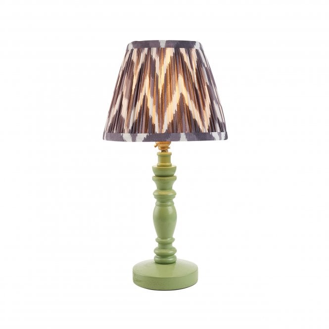 Bibury Cotswold Green Table Lamp with Zigzag Shade in Pearl Grey