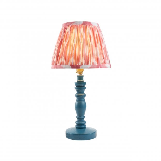 Bibury Marlin Blue Table Lamp with Ikat Shade in Coral Pink