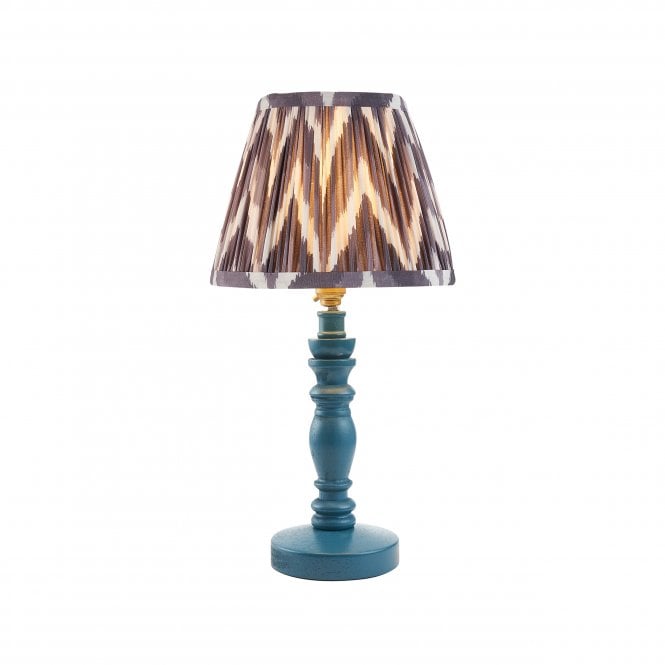 Bibury Marlin Blue Table Lamp with Zigzag Shade in Pearl Grey