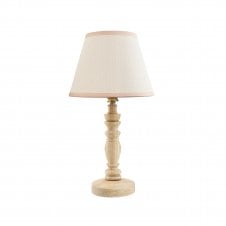 wooden table lamp with white tapered shade