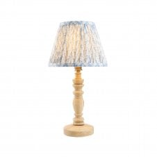 natural ash table lamp with blue leaf pattern shade