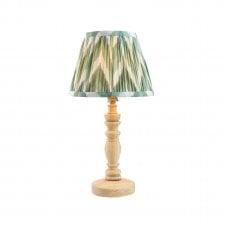 natural ash table lamp with green zigzag pattern shade
