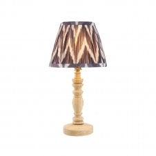 wooden table lamp with grey zigzag pattern shade
