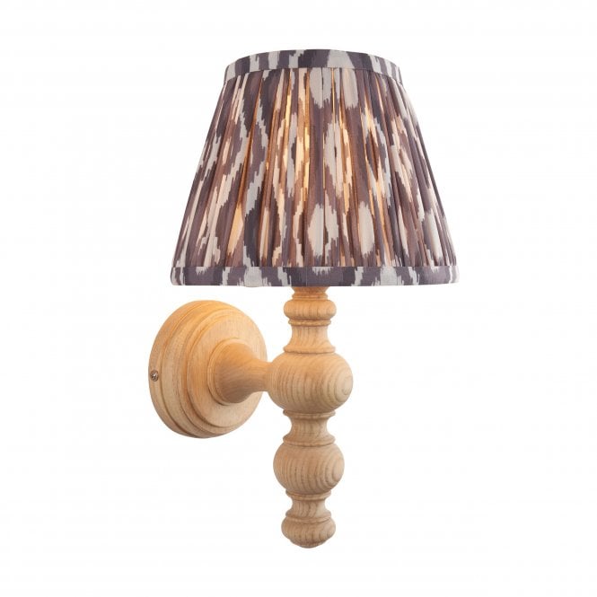 Bibury Natural Ash Wall Light with Ikat Shade in Pearl Grey