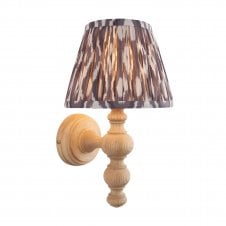 wooden wall light with grey ikat pattern shade