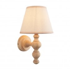 wooden wall light with white cotton shade