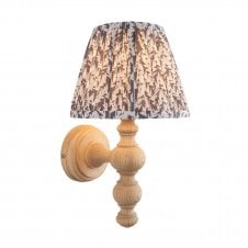 wooden wall light with grey leaf pattern shade
