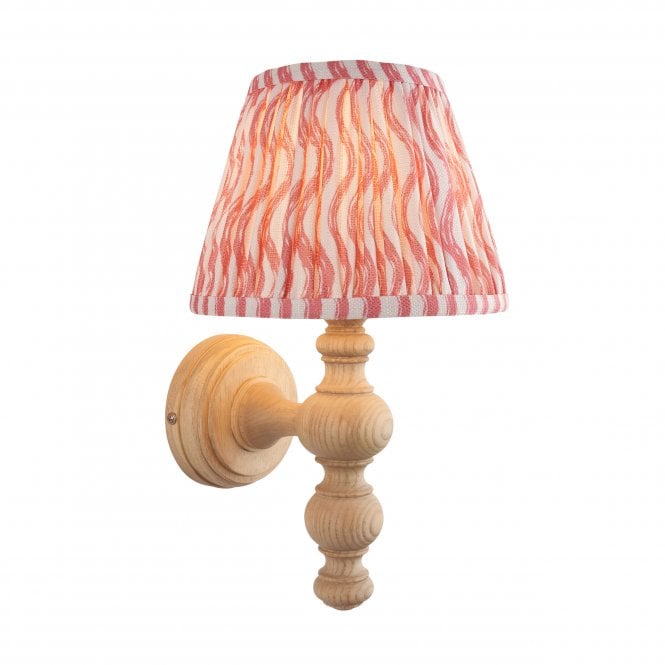 Bibury Natural Ash Wall Light with Ripple Shade in Coral Pink