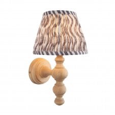 wooden wall light with grey ripple pattern shade