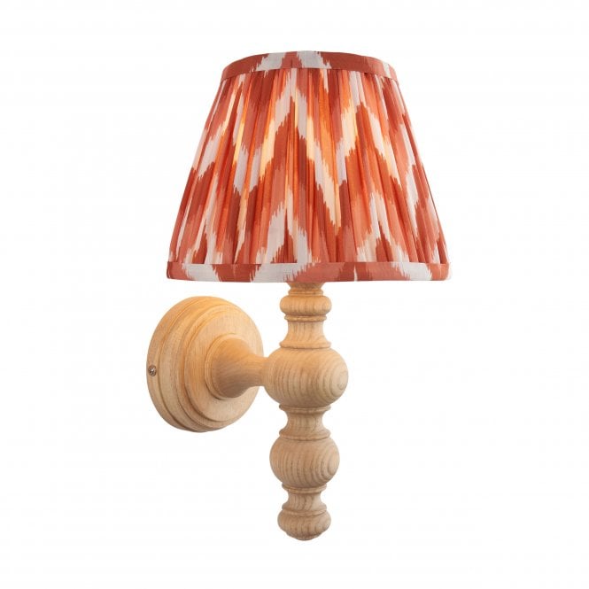 Bibury Natural Ash Wall Light with Zigzag Shade in Apricot