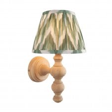 wooden wall light with green zigzag pattern shade