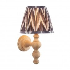 wooden wall light with grey zigzag pattern shade