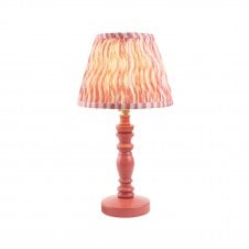 pink wooden table lamp with coral pink ripple pattern shade