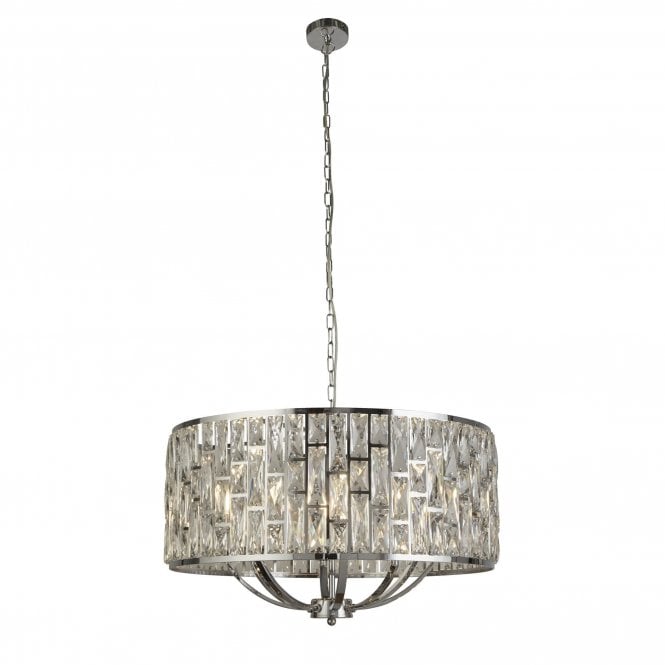 BIJOU 8 Light Chrome Ceiling Pendant With Crystal Glass