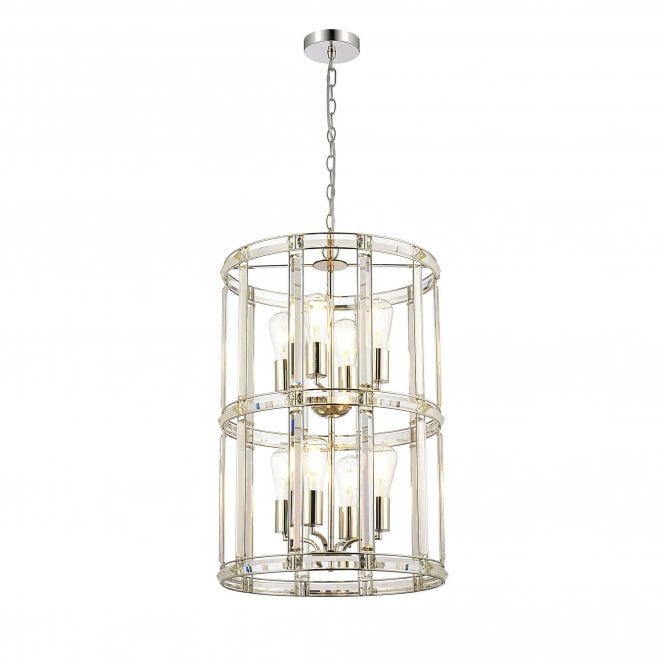 BIJOU Medium Round Column Pendant | 8 Light E27 | Polished Nickel | Handcrafted