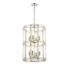 BIJOU Medium Round Column Pendant | 8 Light E27 | Polished Nickel | Handcrafted