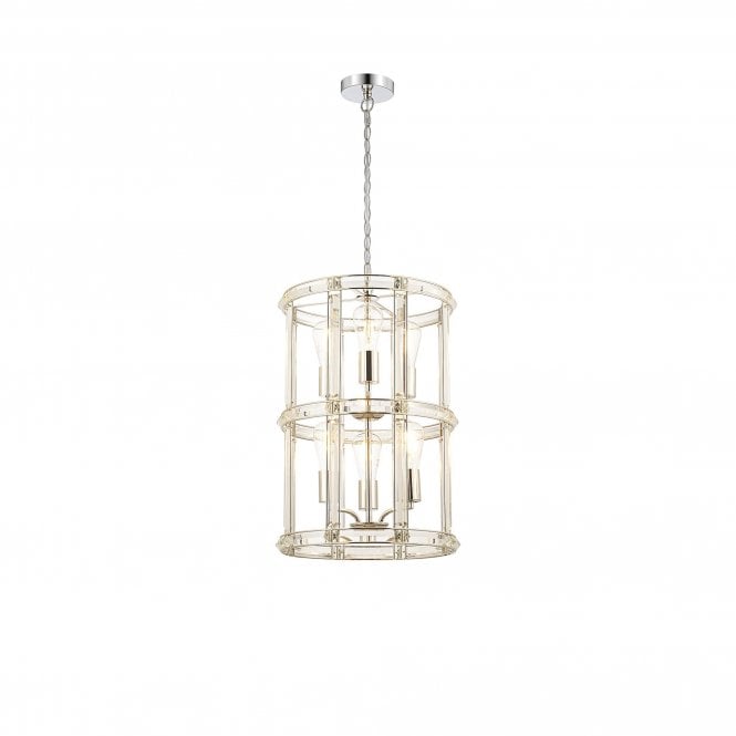 BIJOU Small Round Column Pendant | 6 Light E27 | Polished Nickel | Handcrafted