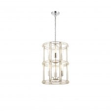 BIJOU Small Round Column Pendant | 6 Light E27 | Polished Nickel | Handcrafted