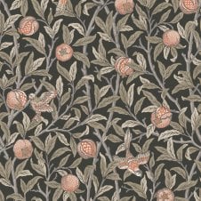 William Morris bird & pomegranate wallpaper in charcoal grey and orange