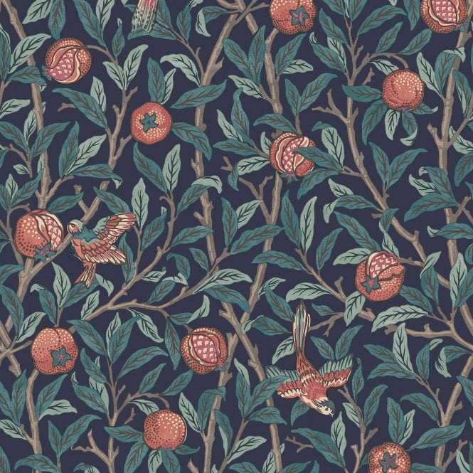 Bird & Pomegranate Navy Blue Blue Wallpaper