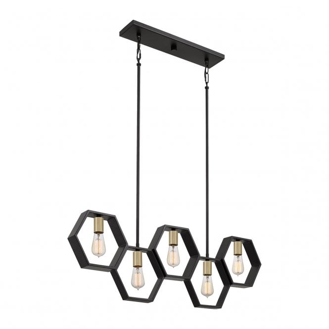 BISMARCK Hexagonal Linear Black and Brass Ceiling Pendant