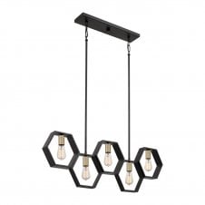 Black Hexagon Linear Ceiling Pendant Bar 5 Light
