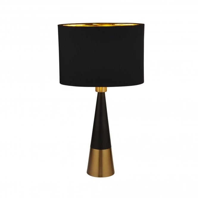 BLACK And Antique Copper Pyramid Table Lamp With Black Oval Shade Gold Inner