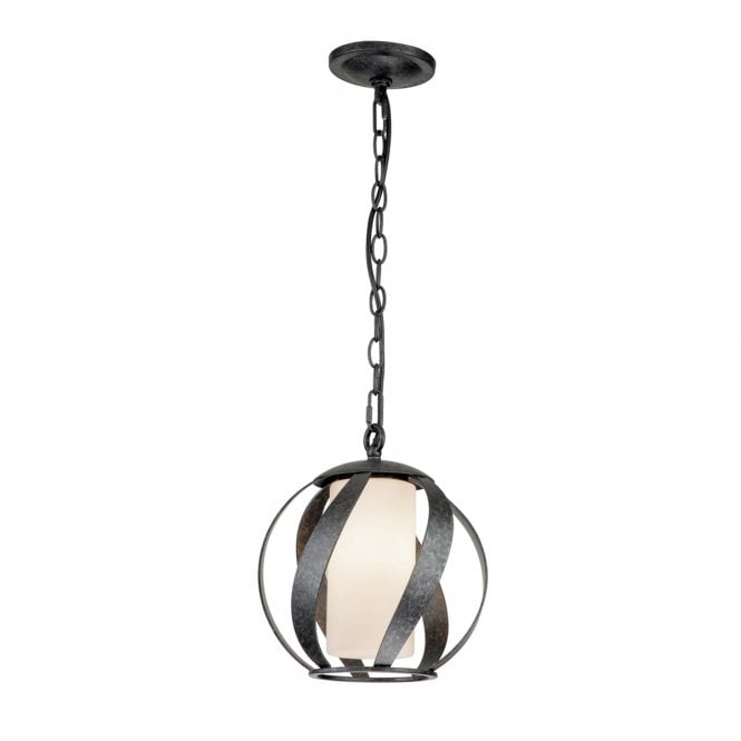 BLACKSMITH 1 Light Outdoor Pendant in Black w/ Opal Glass