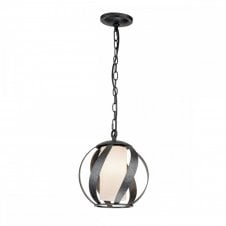 BLACKSMITH 1 Light Outdoor Pendant in Black w/ Opal Glass