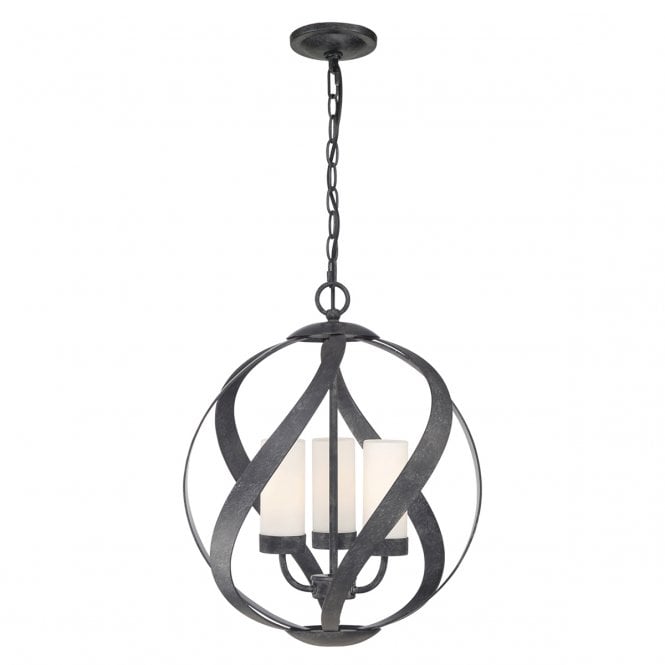 BLACKSMITH 3 Light Outdoor Chandelier in Black w/ Opal Glass